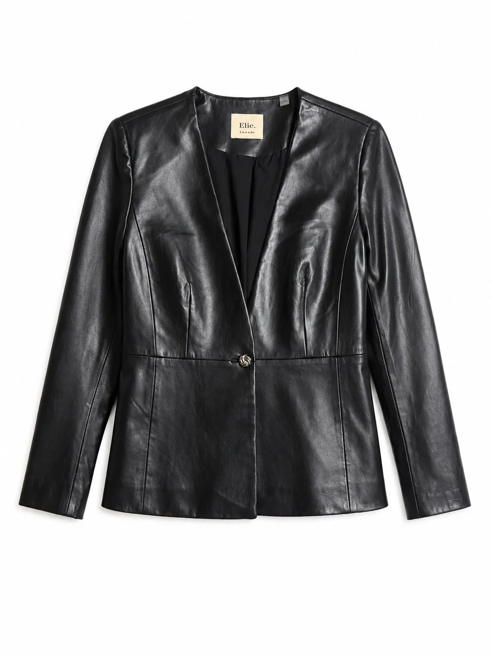 Elie Tahari Black Faux Leather Single-Button Jacket